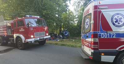 Subaru uderzył w przydrożne drzewo