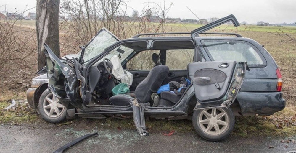 Wypadł z drogi i uderzył w drzewo