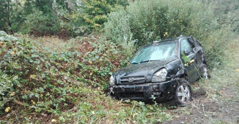 Hyundai w przydrożnym rowie